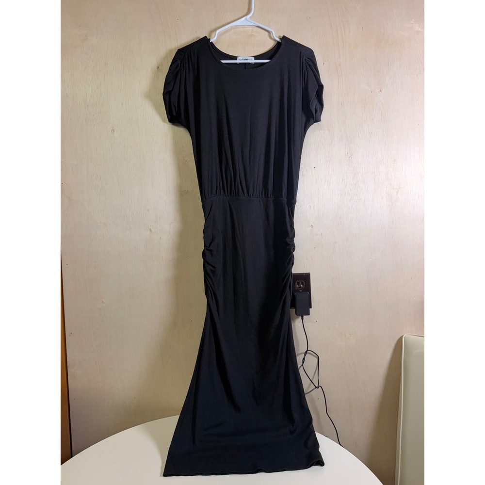 Michael Stars Midi Dress Womens Medium Black Excellent Ruched Ribbed EE25046